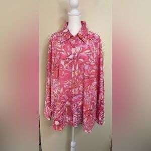 Lane Bryant Women’s Collared Shirt Button Down Pink  Floral Print Size 22/24